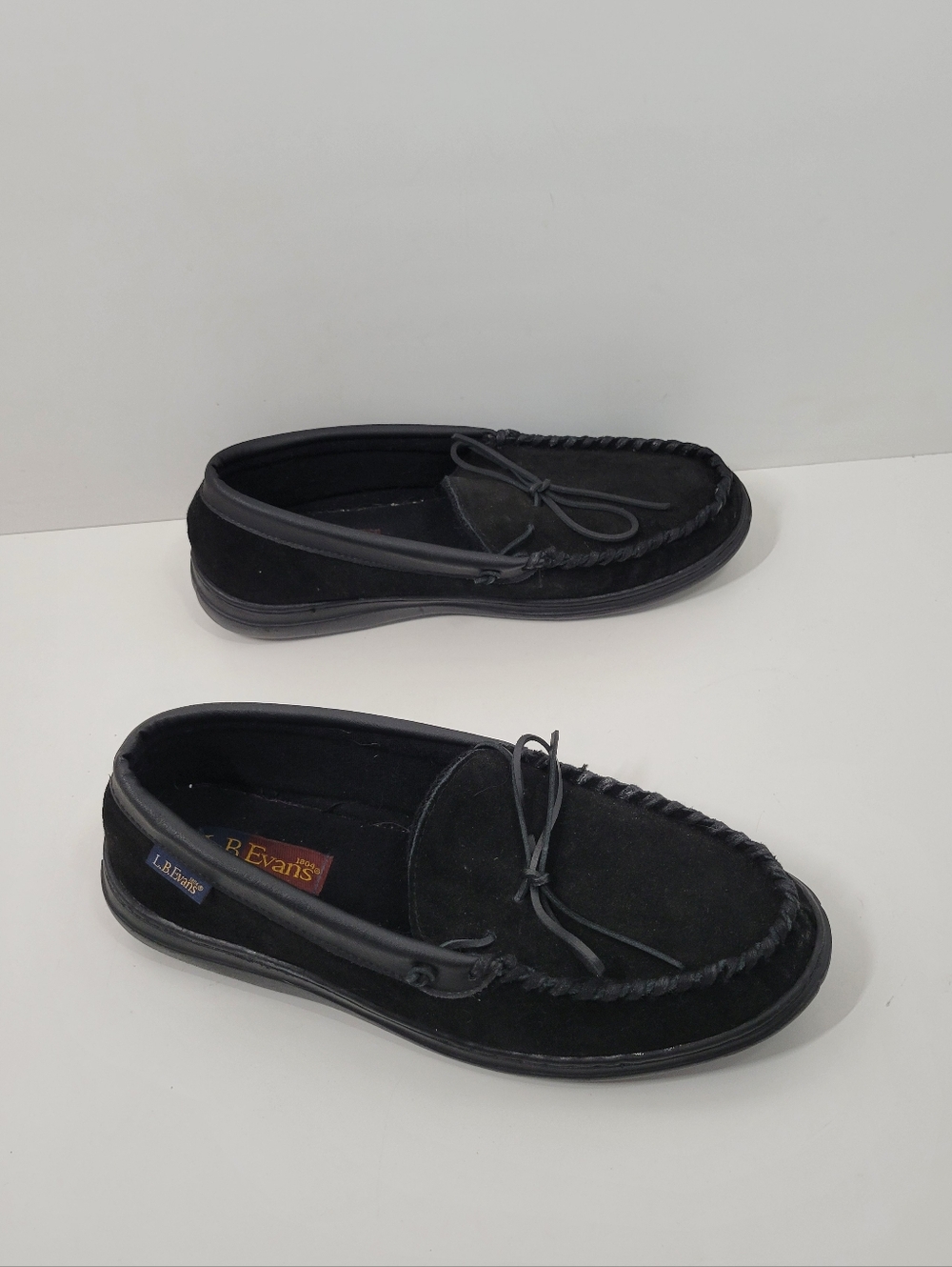 L.B. Evans Black Suede Leather Moccasin Slip- On Slipper Shoes Men Size 13